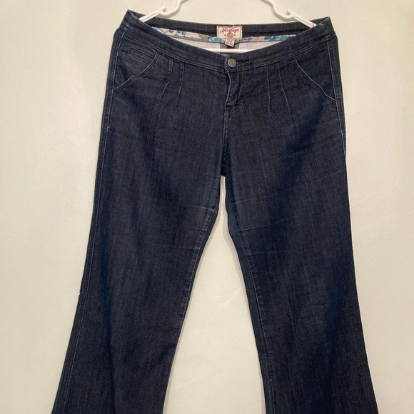 HERITAGE WIDE LEG FOLDED TRIM DENIM BLUE JEANS SIZE 7 BUTTON ZIP CLOSURE - Picture 1 of 13